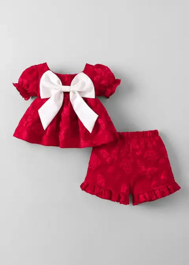 Butterfly Bow Applique Blouse & Short Set