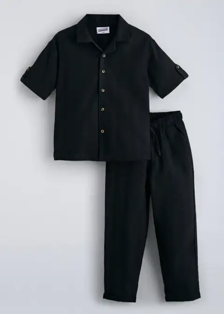 Textured Cotton Pant Set