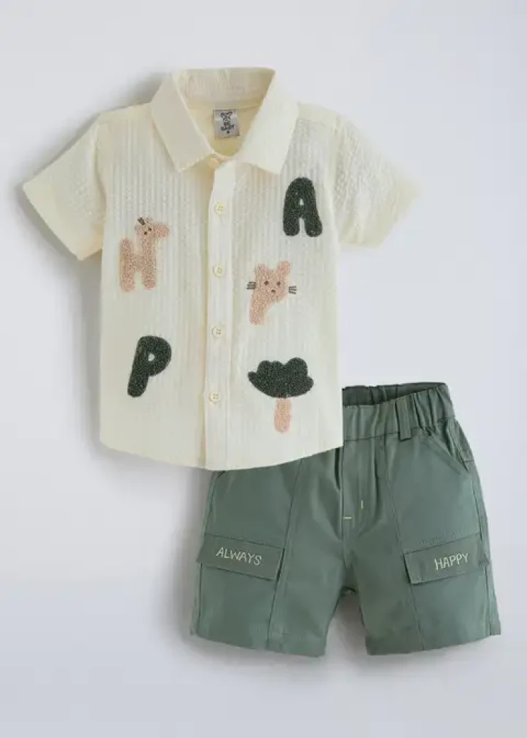 Chenille Embroidered Cotton Short Set